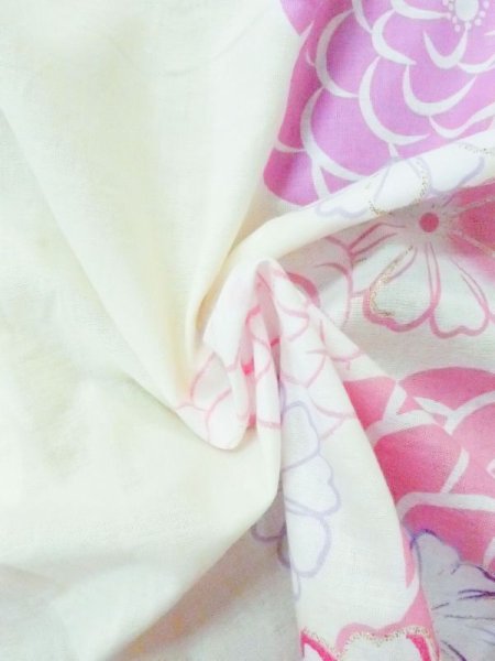 画像12: M0914S  女性用 浴衣(海外製)  綿   アイボリー, 花 【中古】 【USED】 【リサイクル】 ★★★☆☆ (12)