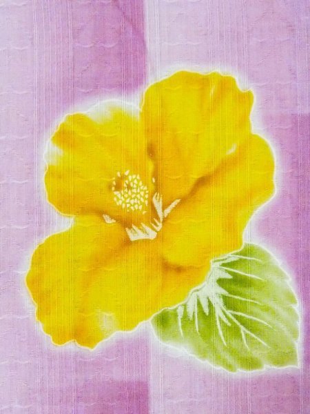 画像5: M0914T  女性用 浴衣(海外製) ハイビスカス柄、地紋:ハート柄 綿   桃色,  【中古】 【USED】 【リサイクル】 ★★★☆☆ (5)