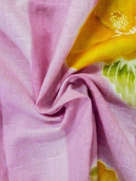 画像10: M0914T  女性用 浴衣(海外製) ハイビスカス柄、地紋:ハート柄 綿   桃色,  【中古】 【USED】 【リサイクル】 ★★★☆☆ (10)