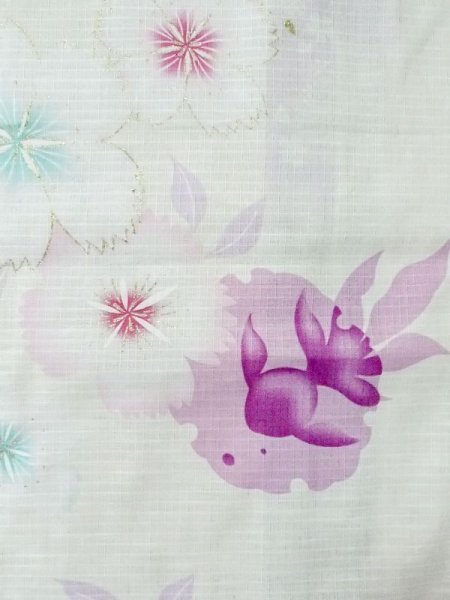 画像4: M0914U  女性用 浴衣(海外製) 金魚柄 綿   オフ ホワイト, 桜 【中古】 【USED】 【リサイクル】 ★★☆☆☆ (4)