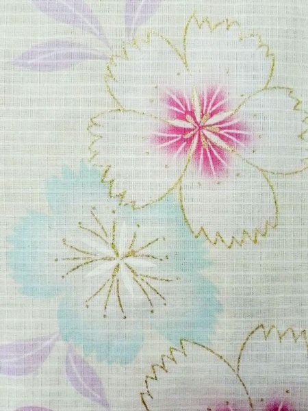 画像6: M0914U  女性用 浴衣(海外製) 金魚柄 綿   オフ ホワイト, 桜 【中古】 【USED】 【リサイクル】 ★★☆☆☆ (6)