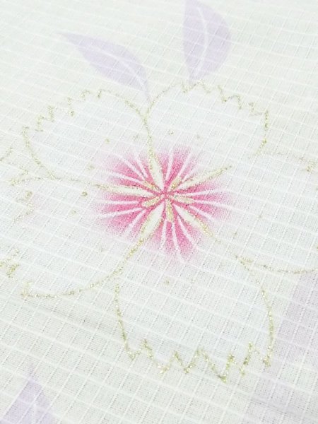 画像8: M0914U  女性用 浴衣(海外製) 金魚柄 綿   オフ ホワイト, 桜 【中古】 【USED】 【リサイクル】 ★★☆☆☆ (8)