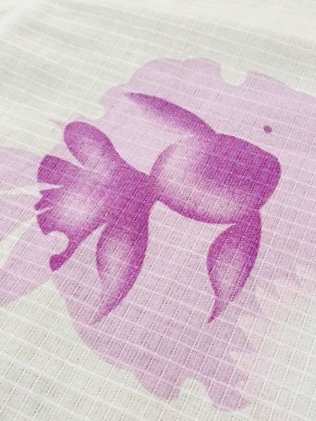 画像10: M0914U  女性用 浴衣(海外製) 金魚柄 綿   オフ ホワイト, 桜 【中古】 【USED】 【リサイクル】 ★★☆☆☆ (10)