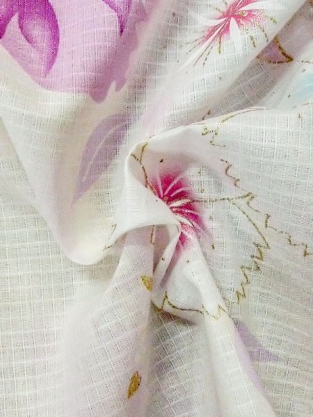 画像12: M0914U  女性用 浴衣(海外製) 金魚柄 綿   オフ ホワイト, 桜 【中古】 【USED】 【リサイクル】 ★★☆☆☆ (12)