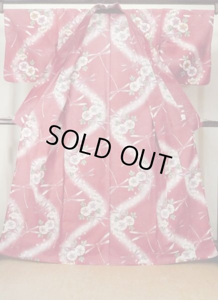 画像2: M0914W  女性用 浴衣（海外製） 朝顔、とんぼ 綿   赤色, 桜 【中古】 【USED】 【リサイクル】 ★★★☆☆ (2)