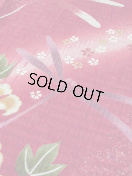 画像7: M0914W  女性用 浴衣（海外製） 朝顔、とんぼ 綿   赤色, 桜 【中古】 【USED】 【リサイクル】 ★★★☆☆ (7)