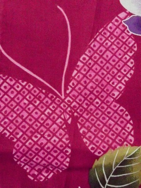 画像6: M0914Y  女性用 浴衣(海外製) ひまわり柄 綿   えんじ, 蝶々 【中古】 【USED】 【リサイクル】 ★★★☆☆ (6)