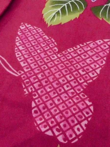 画像8: M0914Y  女性用 浴衣(海外製) ひまわり柄 綿   えんじ, 蝶々 【中古】 【USED】 【リサイクル】 ★★★☆☆ (8)