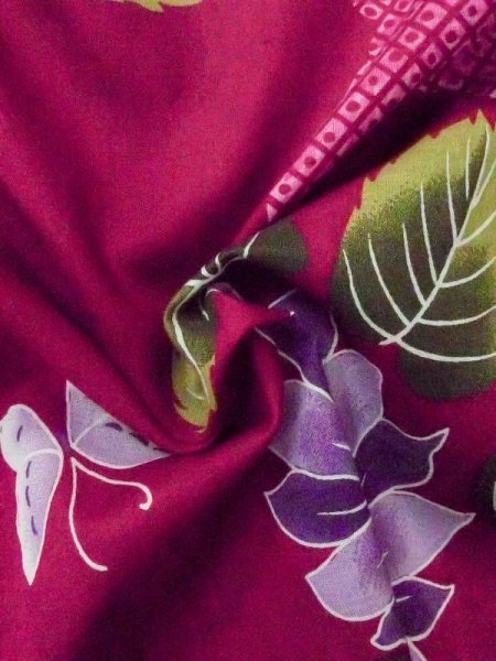 画像10: M0914Y  女性用 浴衣(海外製) ひまわり柄 綿   えんじ, 蝶々 【中古】 【USED】 【リサイクル】 ★★★☆☆ (10)