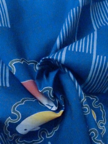 画像10: M0914Z  女性用 浴衣(海外製) うさぎ柄 綿   青, 線 【中古】 【USED】 【リサイクル】 ★★★☆☆ (10)