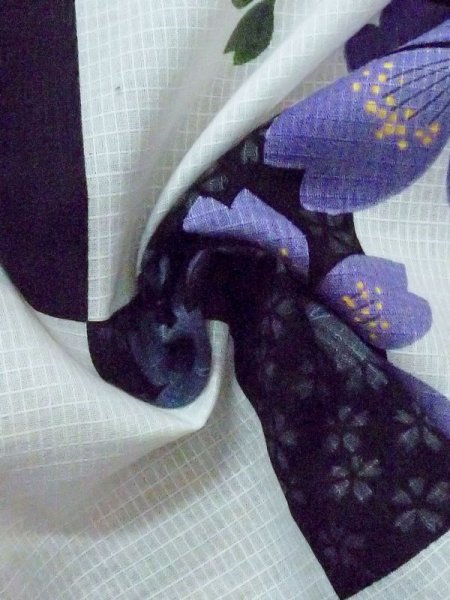 画像12: M0915C  女性用 浴衣(海外製) 市松模様 綿   黒, 桜 【中古】 【USED】 【リサイクル】 ★★☆☆☆ (12)