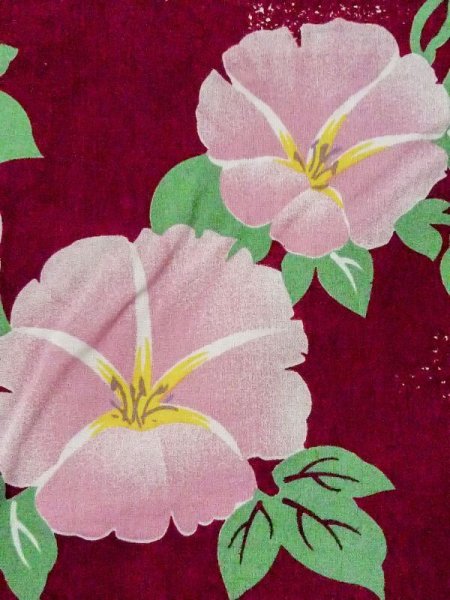 画像5: M0915D  女性用 浴衣(海外製) 朝顔 綿   えんじ, 丸 【中古】 【USED】 【リサイクル】 ★☆☆☆☆ (5)