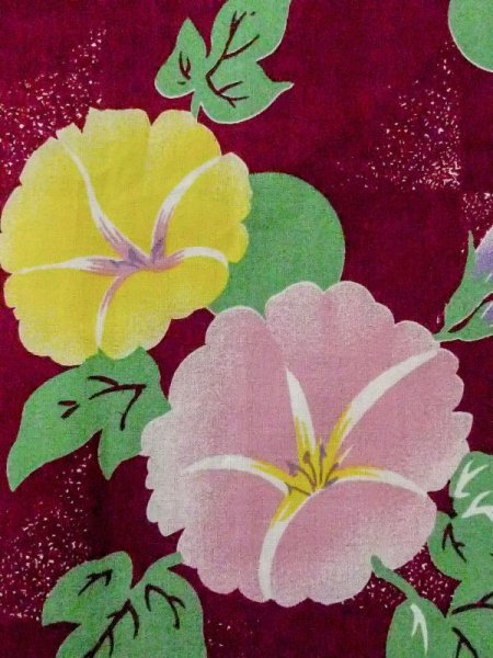 画像6: M0915D  女性用 浴衣(海外製) 朝顔 綿   えんじ, 丸 【中古】 【USED】 【リサイクル】 ★☆☆☆☆ (6)