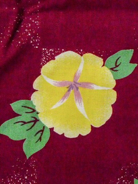 画像7: M0915D  女性用 浴衣(海外製) 朝顔 綿   えんじ, 丸 【中古】 【USED】 【リサイクル】 ★☆☆☆☆ (7)