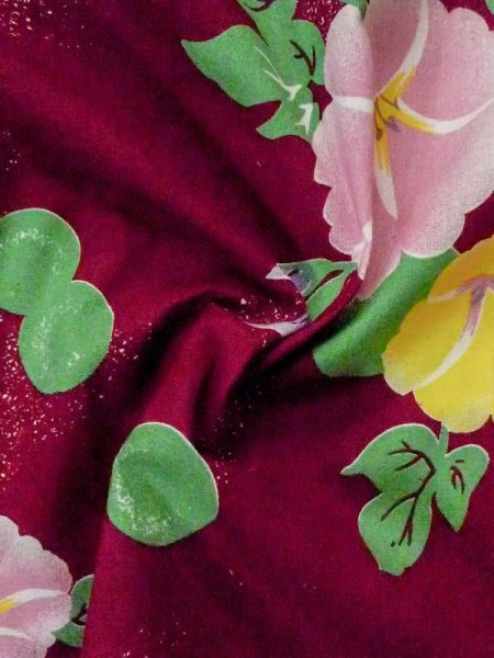 画像11: M0915D  女性用 浴衣(海外製) 朝顔 綿   えんじ, 丸 【中古】 【USED】 【リサイクル】 ★☆☆☆☆ (11)