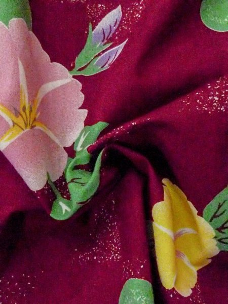 画像12: M0915D  女性用 浴衣(海外製) 朝顔 綿   えんじ, 丸 【中古】 【USED】 【リサイクル】 ★☆☆☆☆ (12)