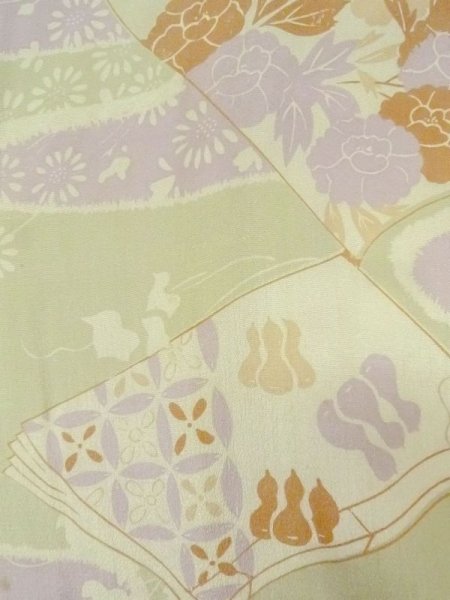 画像5: M0922D  女性用 襦袢  シルク(正絹)  淡い オリーブ, 花 【中古】 【USED】 【リサイクル】 ★★☆☆☆ (5)