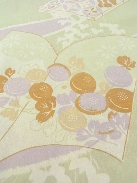 画像8: M0922D  女性用 襦袢  シルク(正絹)  淡い オリーブ, 花 【中古】 【USED】 【リサイクル】 ★★☆☆☆ (8)