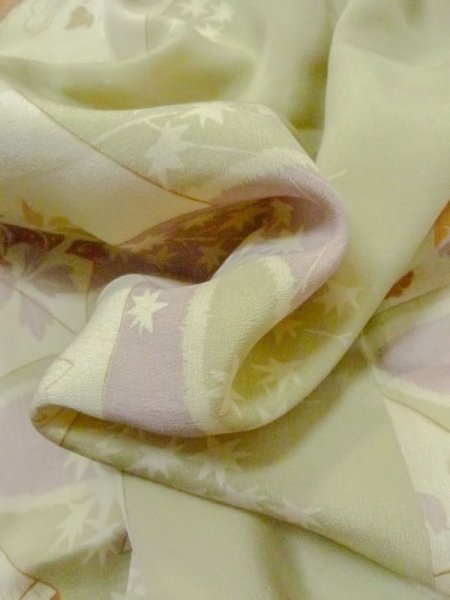 画像12: M0922D  女性用 襦袢  シルク(正絹)  淡い オリーブ, 花 【中古】 【USED】 【リサイクル】 ★★☆☆☆ (12)