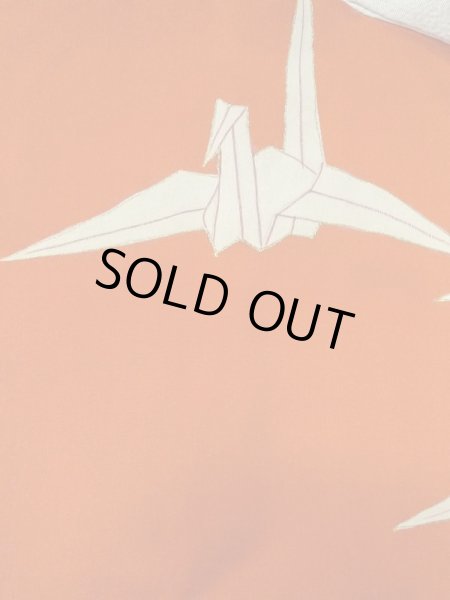 画像3: M0922E  女性用 襦袢 折り鶴柄 シルク(正絹)   赤色, 鶴 【中古】 【USED】 【リサイクル】 ★★★☆☆ (3)