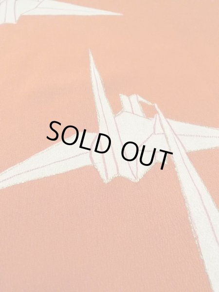 画像8: M0922E  女性用 襦袢 折り鶴柄 シルク(正絹)   赤色, 鶴 【中古】 【USED】 【リサイクル】 ★★★☆☆ (8)