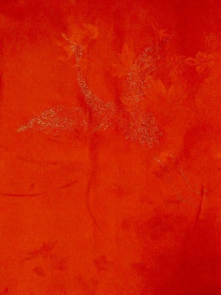 画像3: M0922S  女性用 襦袢 地紋:もみじ、鶴柄 化繊   赤色,  【中古】 【USED】 【リサイクル】 ★★☆☆☆ (3)