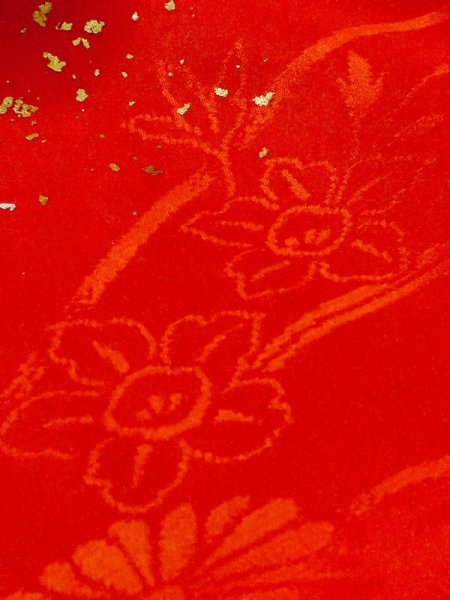 画像10: M0922S  女性用 襦袢 地紋:もみじ、鶴柄 化繊   赤色,  【中古】 【USED】 【リサイクル】 ★★☆☆☆ (10)