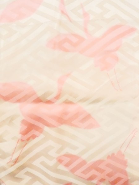 画像4: M1003L  女性用 襦袢  シルク(正絹)   オフ ホワイト, 鶴 【中古】 【USED】 【リサイクル】 ★★★☆☆ (4)