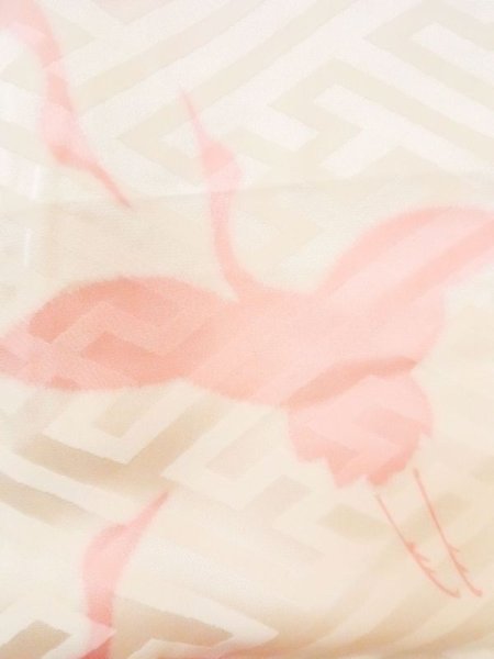 画像6: M1003L  女性用 襦袢  シルク(正絹)   オフ ホワイト, 鶴 【中古】 【USED】 【リサイクル】 ★★★☆☆ (6)