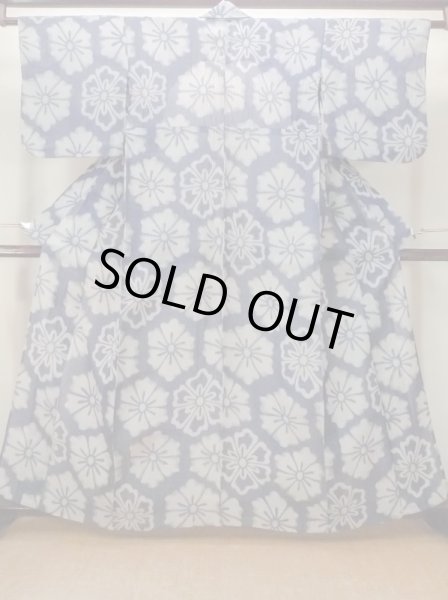 画像1: M1010H  女性用 小千谷縮 使用感あり 麻   藍, 花 【中古】 【USED】 【リサイクル】 ★☆☆☆☆ (1)