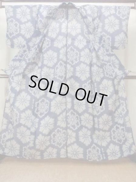 画像2: M1010H  女性用 小千谷縮 使用感あり 麻   藍, 花 【中古】 【USED】 【リサイクル】 ★☆☆☆☆ (2)