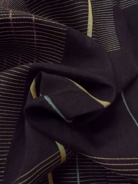 画像12: M1010K  女性用 夏物  シルク（正絹）   黒, 縞 【中古】 【USED】 【リサイクル】 ★☆☆☆☆ (12)