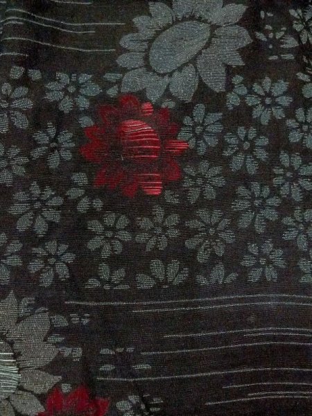 画像3: M1010M  女性用 単衣  シルク（正絹）   黒, 花 【中古】 【USED】 【リサイクル】 ★☆☆☆☆ (3)