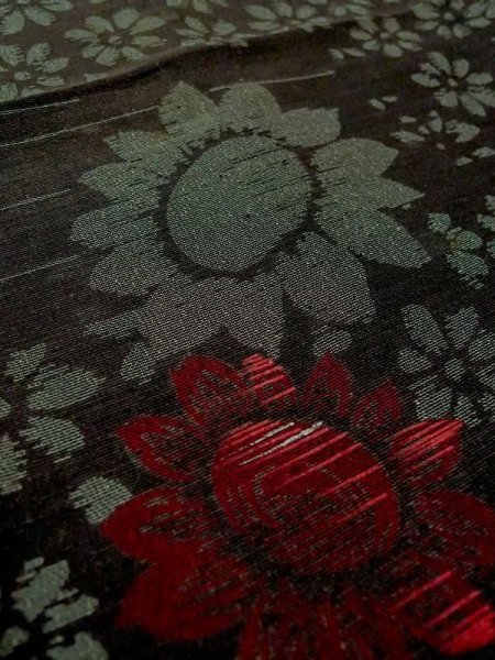 画像9: M1010M  女性用 単衣  シルク（正絹）   黒, 花 【中古】 【USED】 【リサイクル】 ★☆☆☆☆ (9)