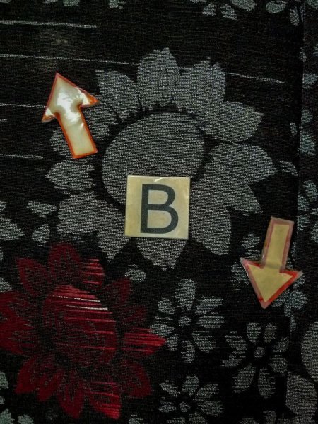 画像15: M1010M  女性用 単衣  シルク（正絹）   黒, 花 【中古】 【USED】 【リサイクル】 ★☆☆☆☆ (15)