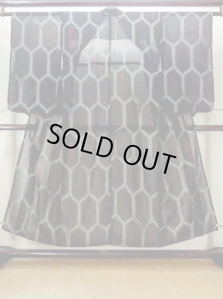 画像1: M1010O  女性用 夏物  シルク（正絹）   黒, 花 【中古】 【USED】 【リサイクル】 ★☆☆☆☆ (1)