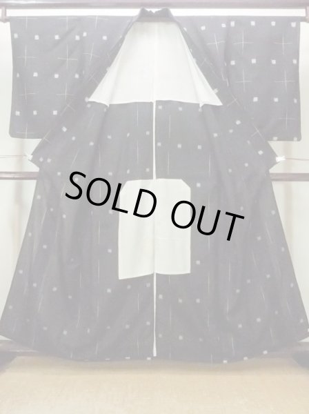 画像2: M1010S  女性用 単衣  シルク（正絹）   黒, 十字 【中古】 【USED】 【リサイクル】 ★★★☆☆ (2)