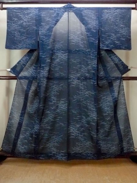 画像1: M1010T Mint  女性用 単衣  化繊   藍, 松/松葉 【中古】 【USED】 【リサイクル】 ★★★★☆ (1)