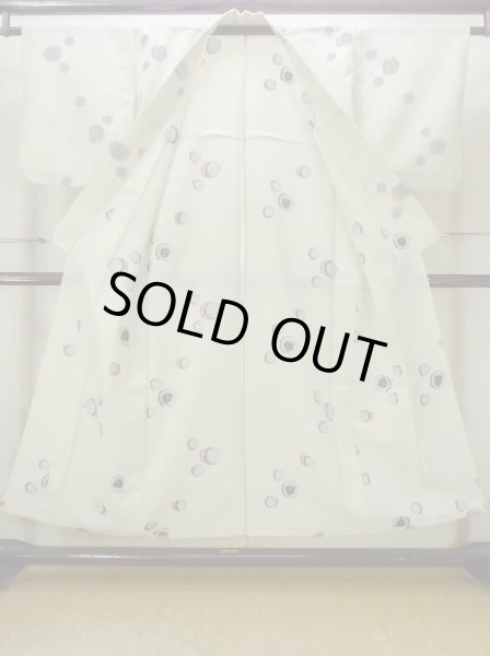 画像2: M1010U  女性用 単衣  化繊   オフ　ホワイト, 花 【中古】 【USED】 【リサイクル】 ★★☆☆☆ (2)
