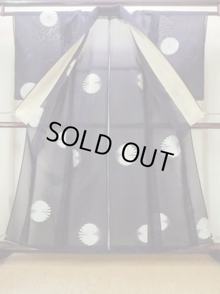 画像2: M1010X  女性用 単衣  シルク(正絹)   藍, 花 【中古】 【USED】 【リサイクル】 ★★☆☆☆ (2)