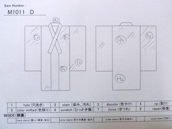 画像11: M1011D  男性用着物  麻   ベージュ, 幾何学模様 【中古】 【USED】 【リサイクル】 ★★☆☆☆ (11)