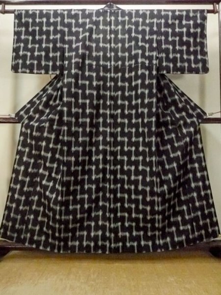 画像1: M1018L  女性用 単衣  ウール   黒, 抽象的模様 【中古】 【USED】 【リサイクル】 ★★☆☆☆ (1)