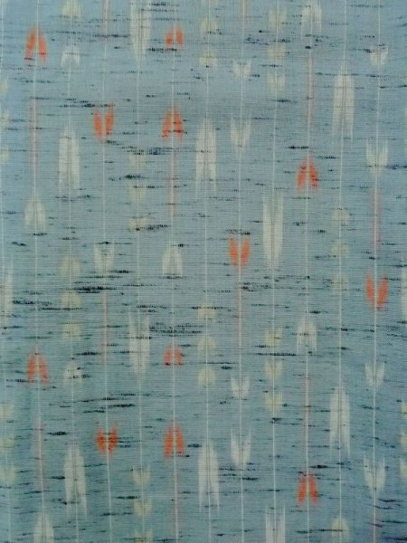 画像4: M1018O  女性用 単衣 矢羽柄 ウール  灰色がかった 水色, 線 【中古】 【USED】 【リサイクル】 ★★☆☆☆ (4)