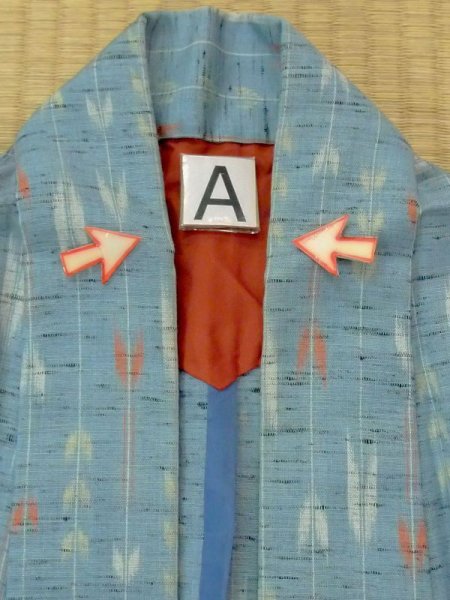 画像12: M1018O  女性用 単衣 矢羽柄 ウール  灰色がかった 水色, 線 【中古】 【USED】 【リサイクル】 ★★☆☆☆ (12)