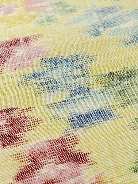 画像9: M1018P  女性用 単衣  シルク(正絹) 淡い 薄い 黄色, 花 【中古】 【USED】 【リサイクル】 ★★☆☆☆ (9)