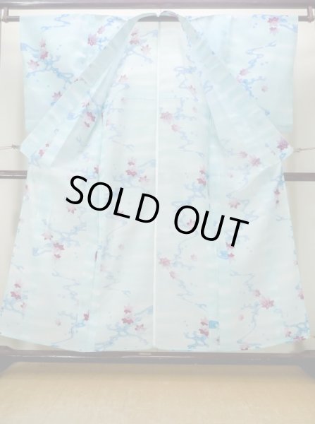 画像2: M1019C  女性用 単衣  化繊   水色, もみじ 【中古】 【USED】 【リサイクル】 ★★★☆☆ (2)