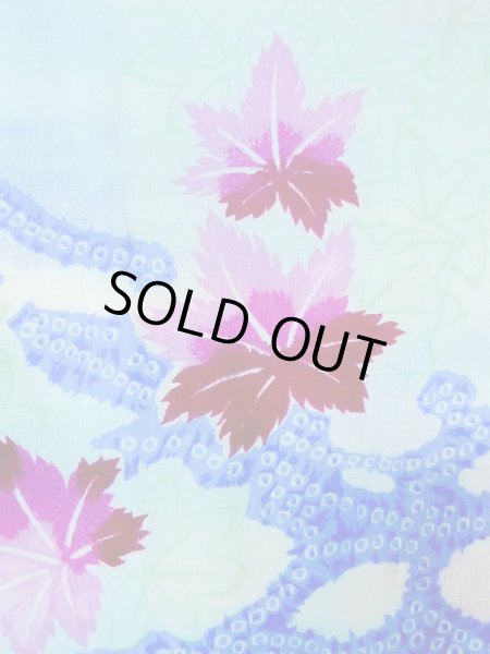 画像5: M1019C  女性用 単衣  化繊   水色, もみじ 【中古】 【USED】 【リサイクル】 ★★★☆☆ (5)