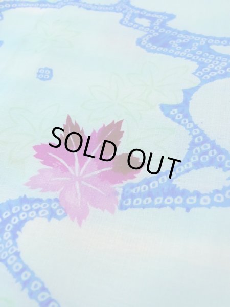 画像9: M1019C  女性用 単衣  化繊   水色, もみじ 【中古】 【USED】 【リサイクル】 ★★★☆☆ (9)