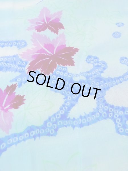 画像10: M1019C  女性用 単衣  化繊   水色, もみじ 【中古】 【USED】 【リサイクル】 ★★★☆☆ (10)