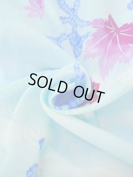 画像11: M1019C  女性用 単衣  化繊   水色, もみじ 【中古】 【USED】 【リサイクル】 ★★★☆☆ (11)